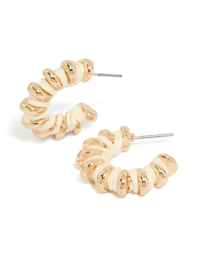 Boucles d'oreilles créoles en fil blanc côtelé doré