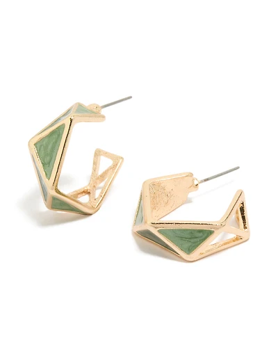 Boucles d'oreilles créoles géométriques dorées et vertes
