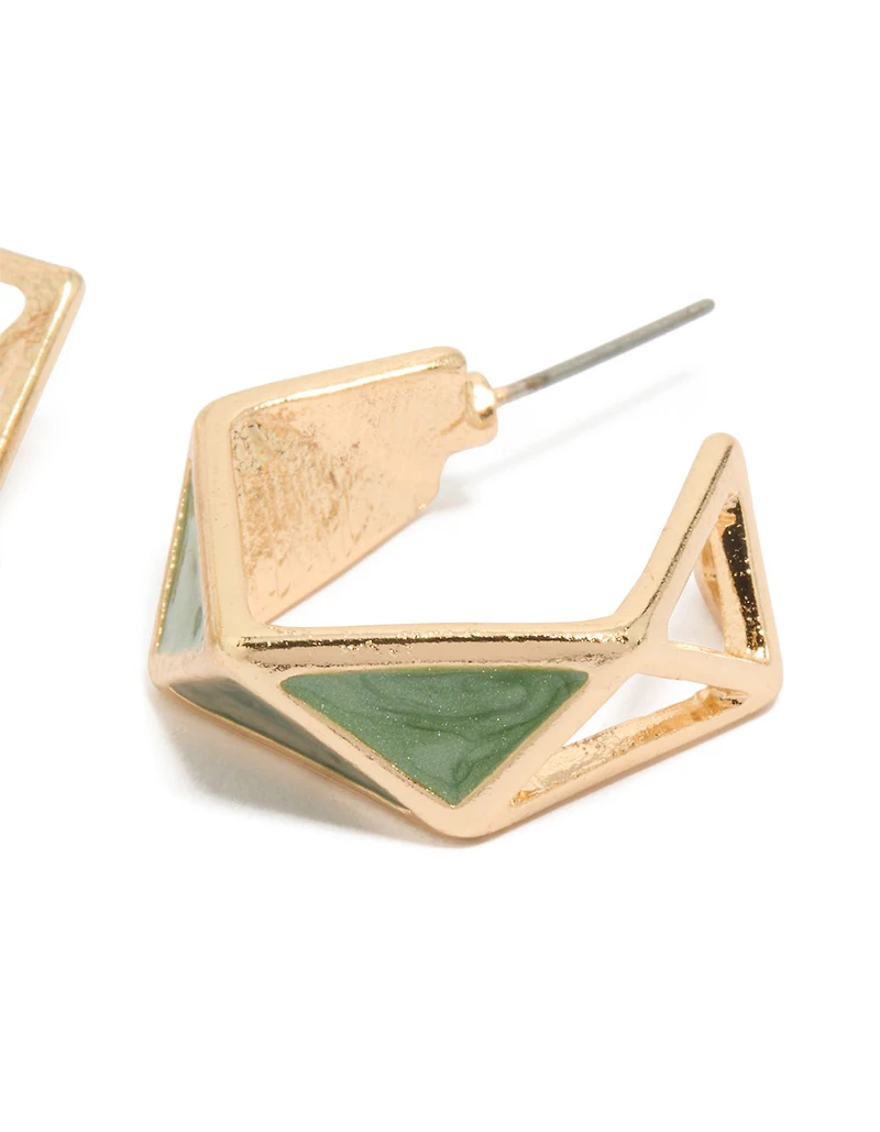 Boucles d'oreilles créoles géométriques dorées et vertes