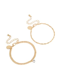 Gold Diamante Drop & Chain Bracelets 2-Pack