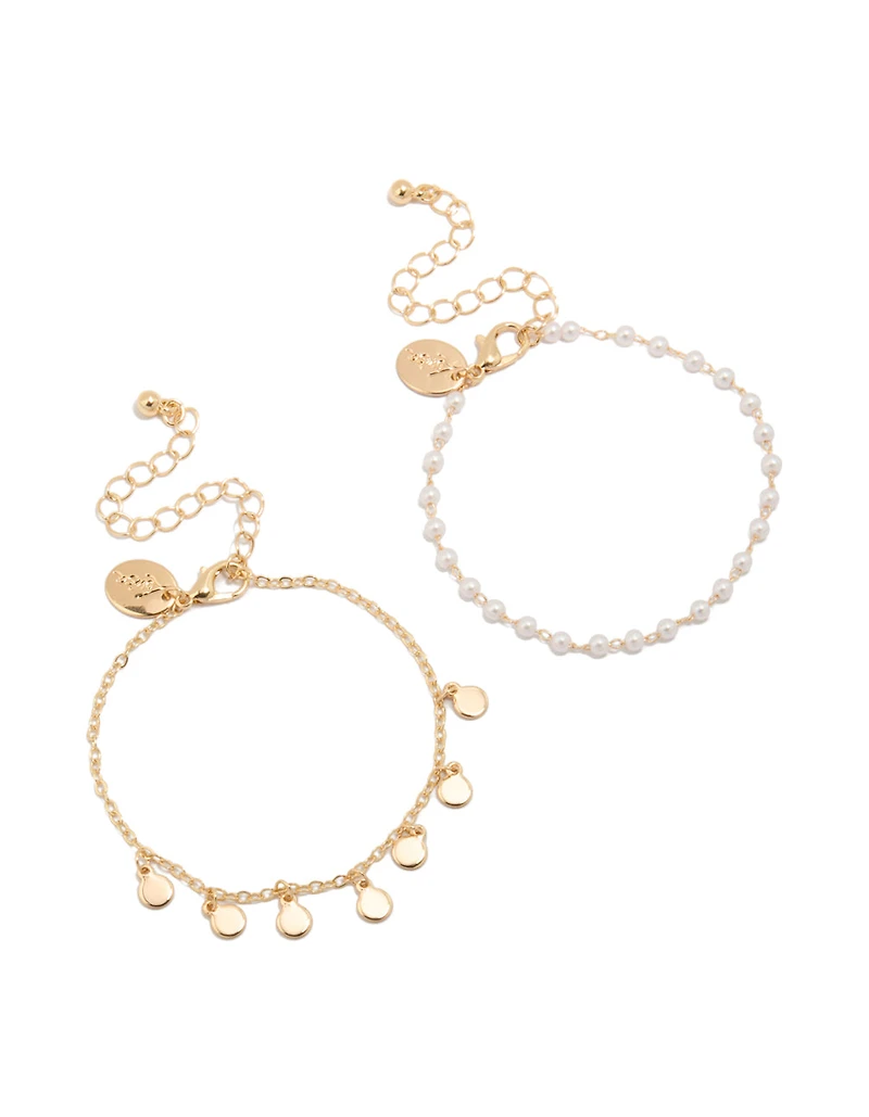 Gold Discs & Pearl Bracelets 2-Pack