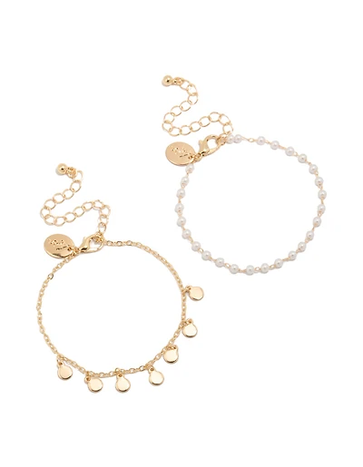 Gold Discs & Pearl Bracelets 2-Pack