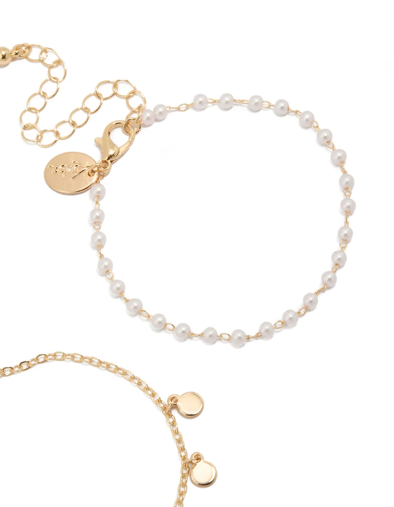 Bracelet à disques dorés et perles (lot de 2)