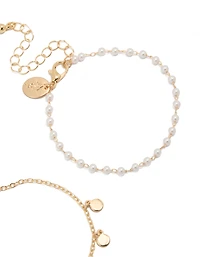 Bracelet à disques dorés et perles (lot de 2)