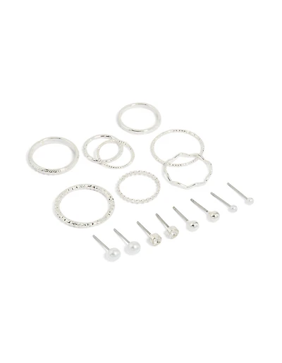 Silver Studs & Wavy Rings 12-Pack