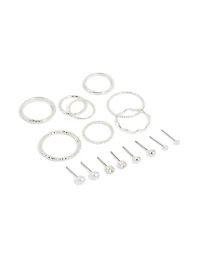 Silver Studs & Wavy Rings 12-Pack