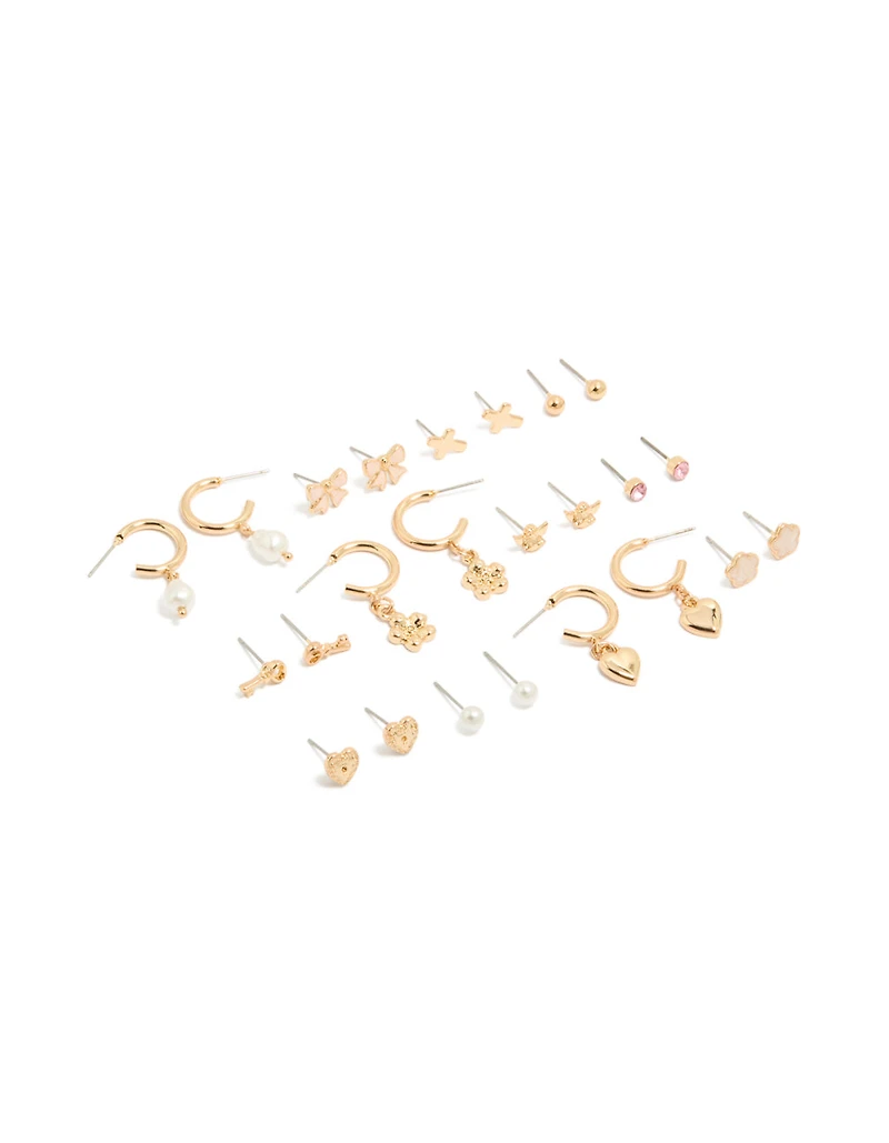 Gold & Pearl Dainty Stud Earrings 12-Pack