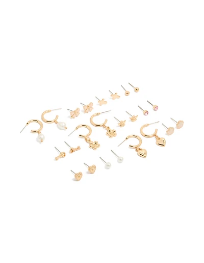 Gold & Pearl Dainty Stud Earrings 12-Pack