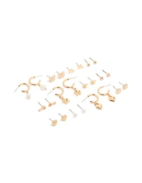 Gold & Pearl Dainty Stud Earrings 12-Pack