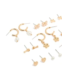 Gold & Pearl Dainty Stud Earrings 12-Pack