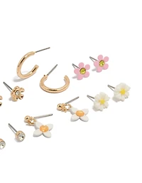 Boucles d'oreilles puces dorées à strass et motifs floraux (lot de 8)