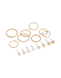 Gold Stud Earrings & Rings 12-Pack
