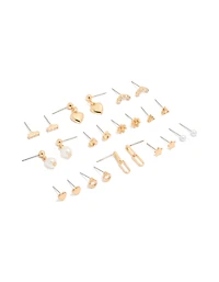 Gold Mixed Diamante Stud Earrings 12 Pack
