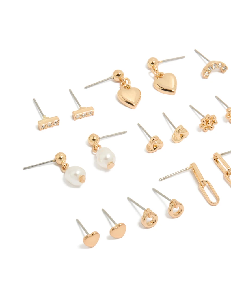 Boucles d'oreilles puces dorées et strass (lot de 12)