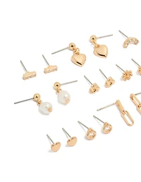 Boucles d'oreilles puces dorées et strass (lot de 12)
