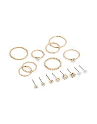Gold Diamante Studs & Rings 12-Pack
