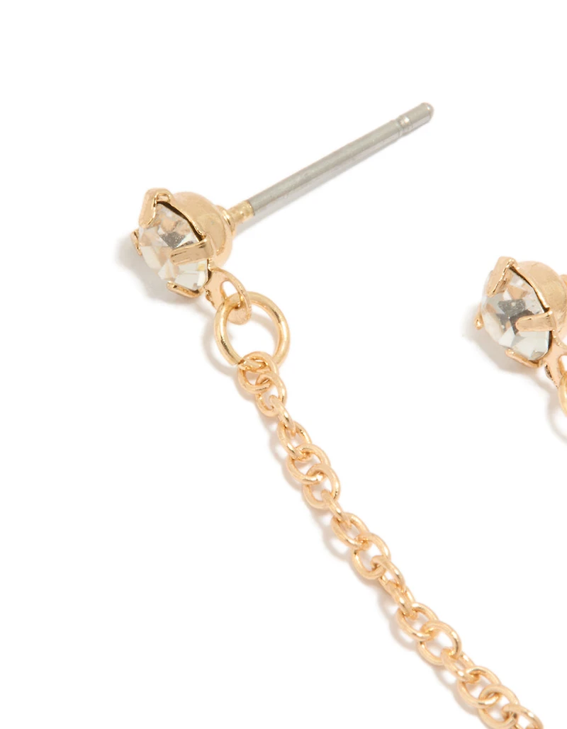 Gold Diamante & Chain Stud Earring