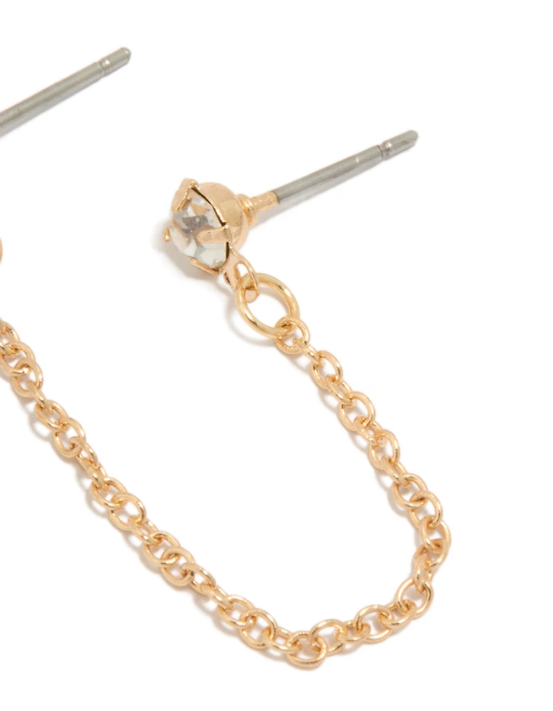 Gold Diamante & Chain Stud Earring
