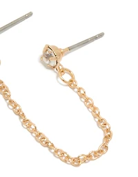 Gold Diamante & Chain Stud Earring