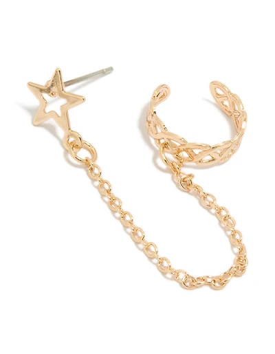 Gold Star Link Cuff  & Stud Earring