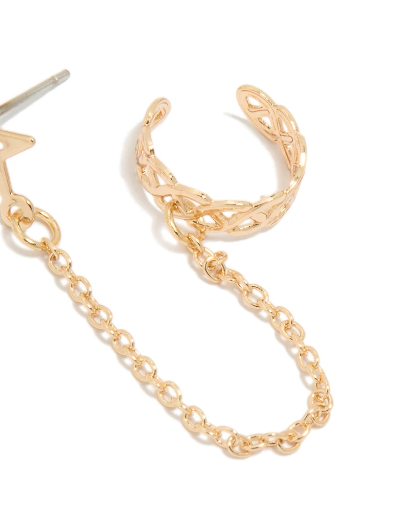 Gold Star Link Cuff  & Stud Earring