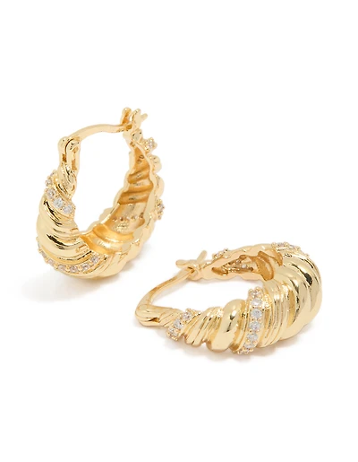 Gold Plated Cubic Zirconia Twist Huggie Earrings