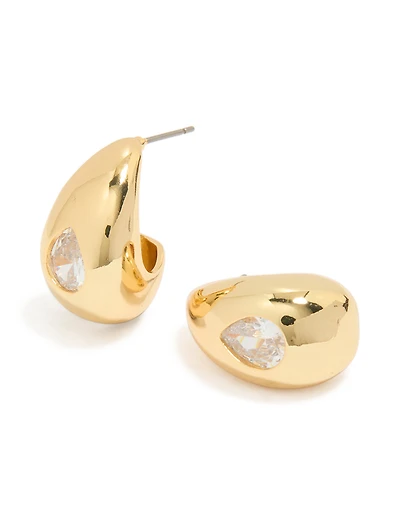 Gold Plated Cubic Zirconia Teardrop Hoop Earrings