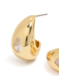Gold Plated Cubic Zirconia Teardrop Hoop Earrings