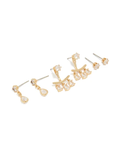 Gold Plated Cubic Zirconia  Pear & Ear Jacket Studs 3-Pack