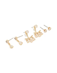 Gold Plated Cubic Zirconia  Pear & Ear Jacket Studs 3-Pack