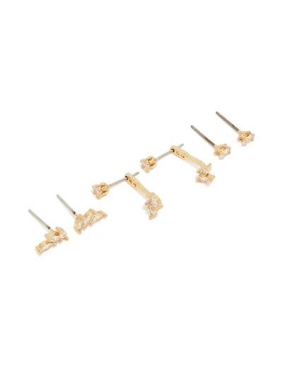 Gold Plated Cubic Zirconia Vine & Ear Jacket Studs 3-Pack