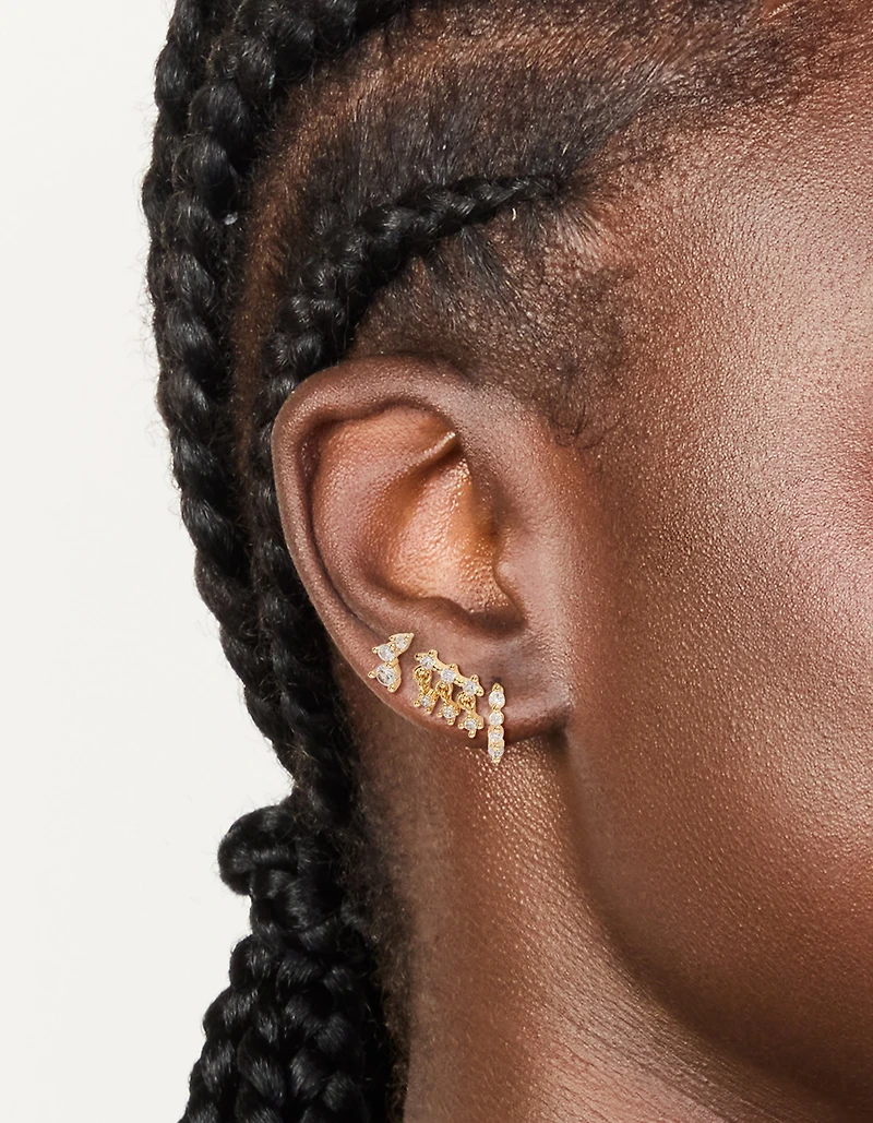 Gold Plated Cubic Zirconia Trio Studs & Huggie Earrings 3-Pack