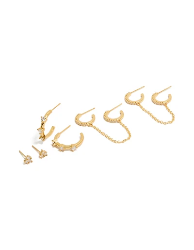 Gold Plated Cubic Zirconia Studs & Hoop Earrings 4-Pack