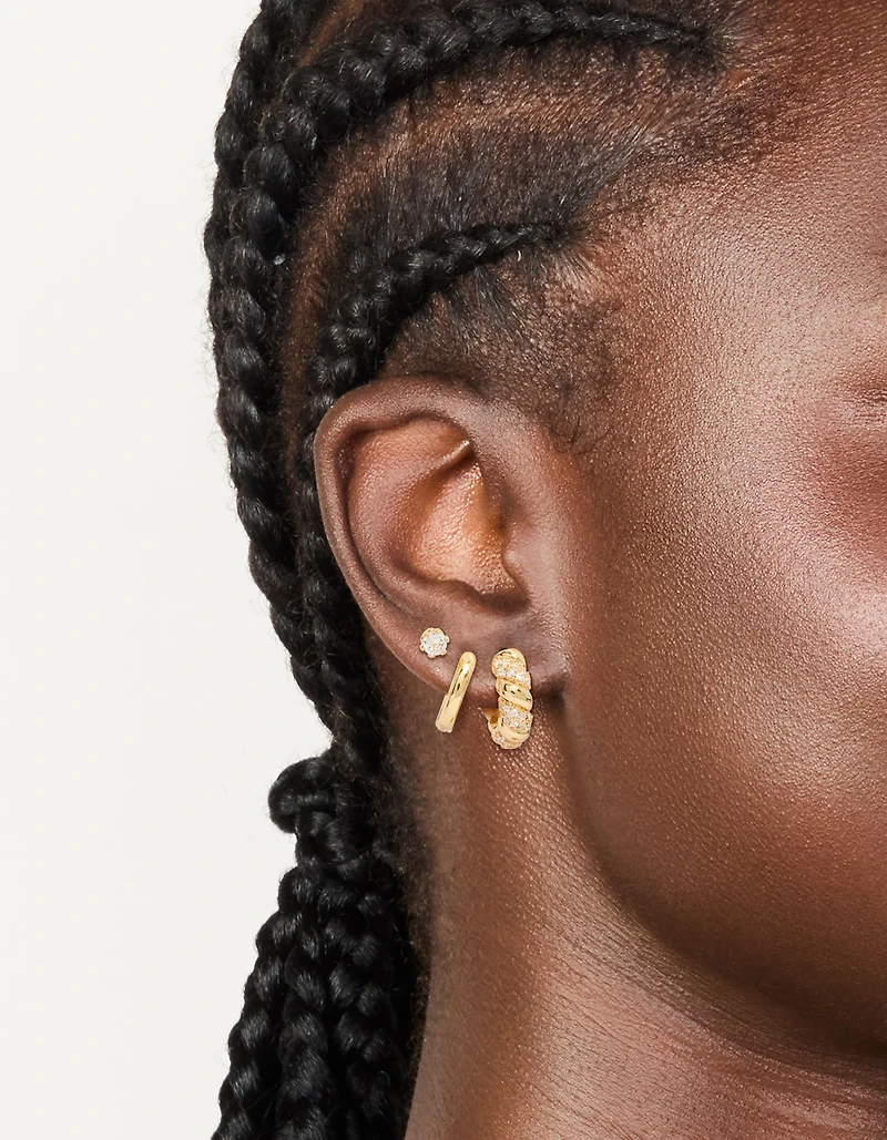 Gold Plated Cubic Zirconia Twist Mini Huggie & Stud Earrings 3-Pack