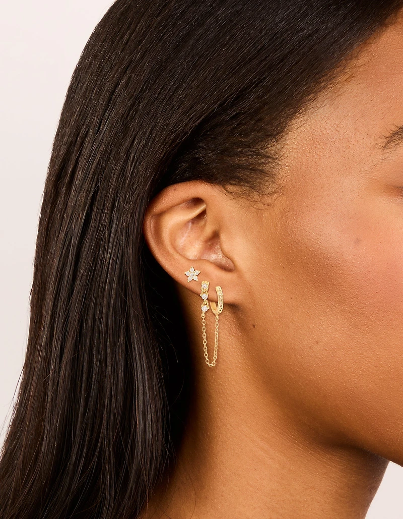Gold Plated Mini Floral Chain & Stud Earrings 3-Pack