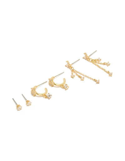 Gold Plated Cubic Zirconia Butterfly Chain & Stud Earrings 3-Pack