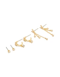 Gold Plated Cubic Zirconia Butterfly Chain & Stud Earrings 3-Pack