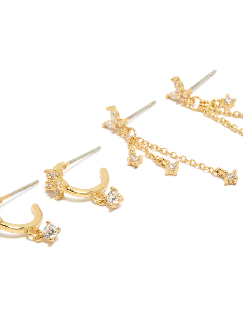 Gold Plated Cubic Zirconia Butterfly Chain & Stud Earrings 3-Pack