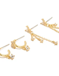 Gold Plated Cubic Zirconia Butterfly Chain & Stud Earrings 3-Pack
