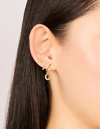 Gold Plated Cubic Zirconia & Crescent Moon Hoop Earrings 3-Pack