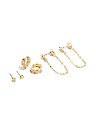 Gold Plated Chain & Huggie Earrings 3-Pack