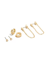 Gold Plated Chain & Huggie Earrings 3-Pack