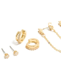 Gold Plated Chain & Huggie Earrings 3-Pack