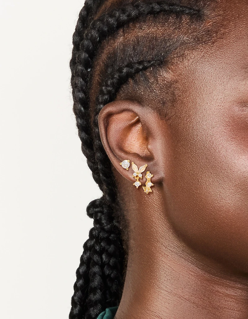 Boucles d'oreilles créoles papillon miniatures plaquées or (lot de 3)