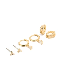Gold Plated Cubic Zirconia Trio & Huggie Earrings 3-Pack