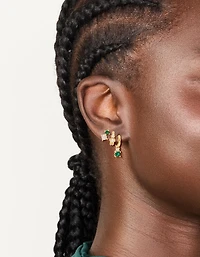 Boucles d'oreilles puces et créoles plaquées or avec zircones cubiques vertes et transparentes (paquet de 3)
