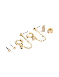 Gold Plated Baguette Chain & Huggie Earrings 4-Pack