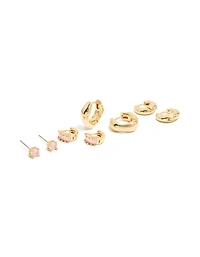 Boucles d'oreilles puces et créoles en zircone cubique rose plaqué or (lot de 4)