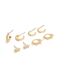 Gold Plated Cubic Zirconia Marquise Fanned Huggies & Stud Earrings 4-Pack