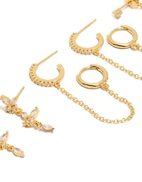 Gold Plated Cubic Zirconia Butterfly & Chain Earrings 4-Pack